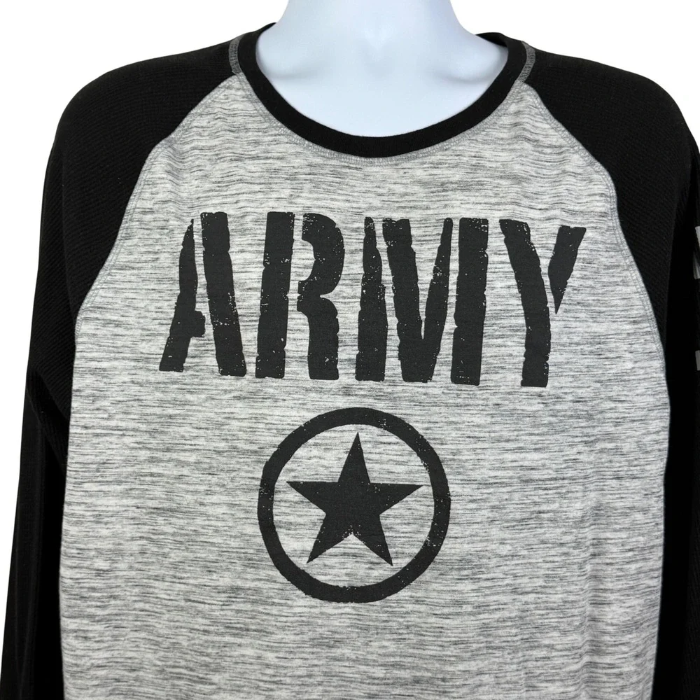 U.S. Army Men's Large Raglan Thermal Shirt Grey Black Waffle‎ Sleeve Graphic